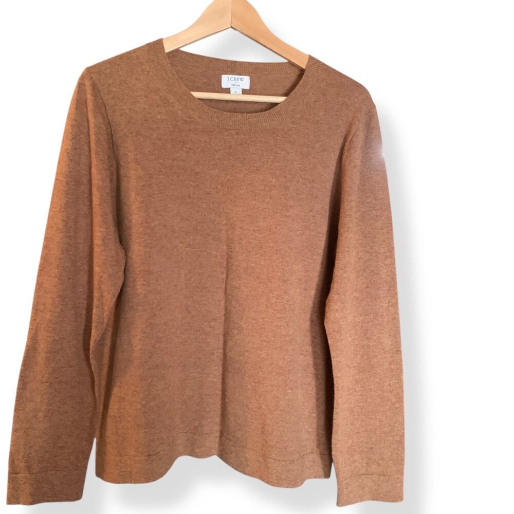 J Crew Women's Teddie Crew Neck Brown Sweater Wool Blend Pullover‎ Timeless Sz L